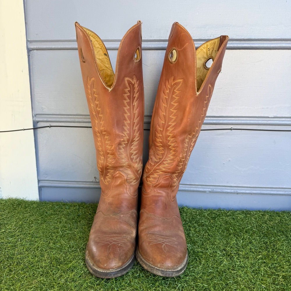 Nocona Mens 11 D Brown Leather Tall Western Buckaroo Cowboy Boots USA Rodeo